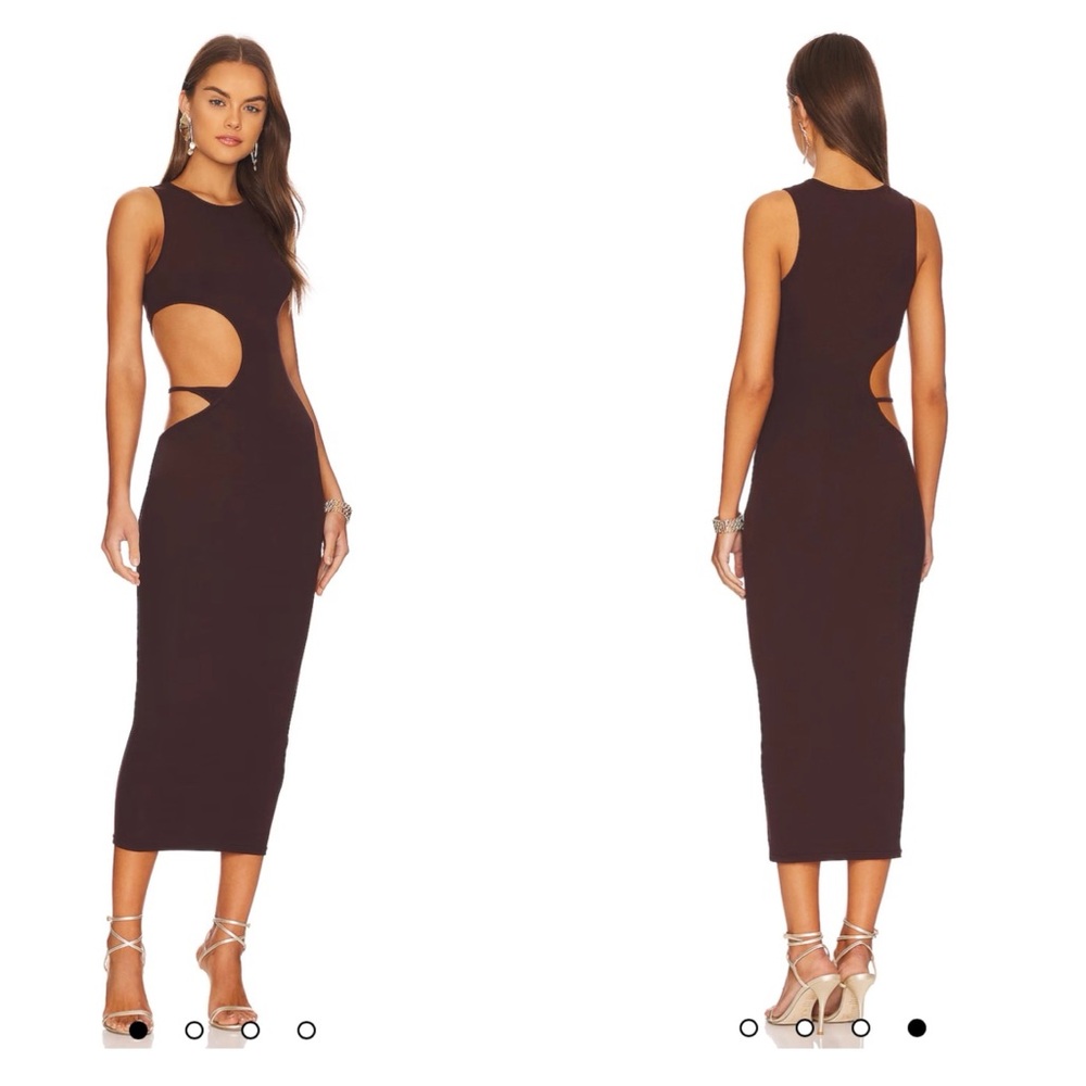 REVOLVE Brown Asymmetrical Cutout Bodycon Midi Dress